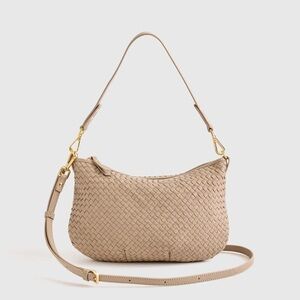 Quince Italian Leather Handwoven Mini Shoulder Bag in Taupe